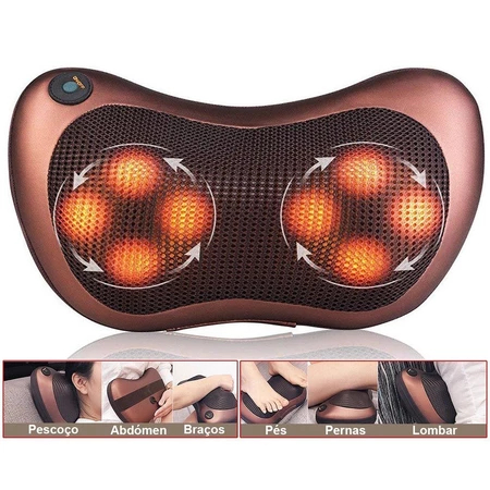 Almofada Massageadora Shiatsu 8 Bolas – Pescoço, Lombar e Pés com Aquecimento