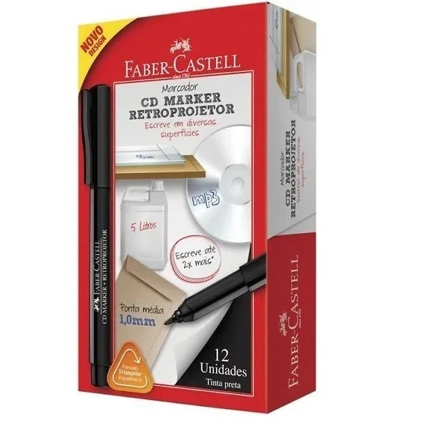Caneta Marcador Retroprojetor Cd Preto 1.0 Faber C/12 Un
