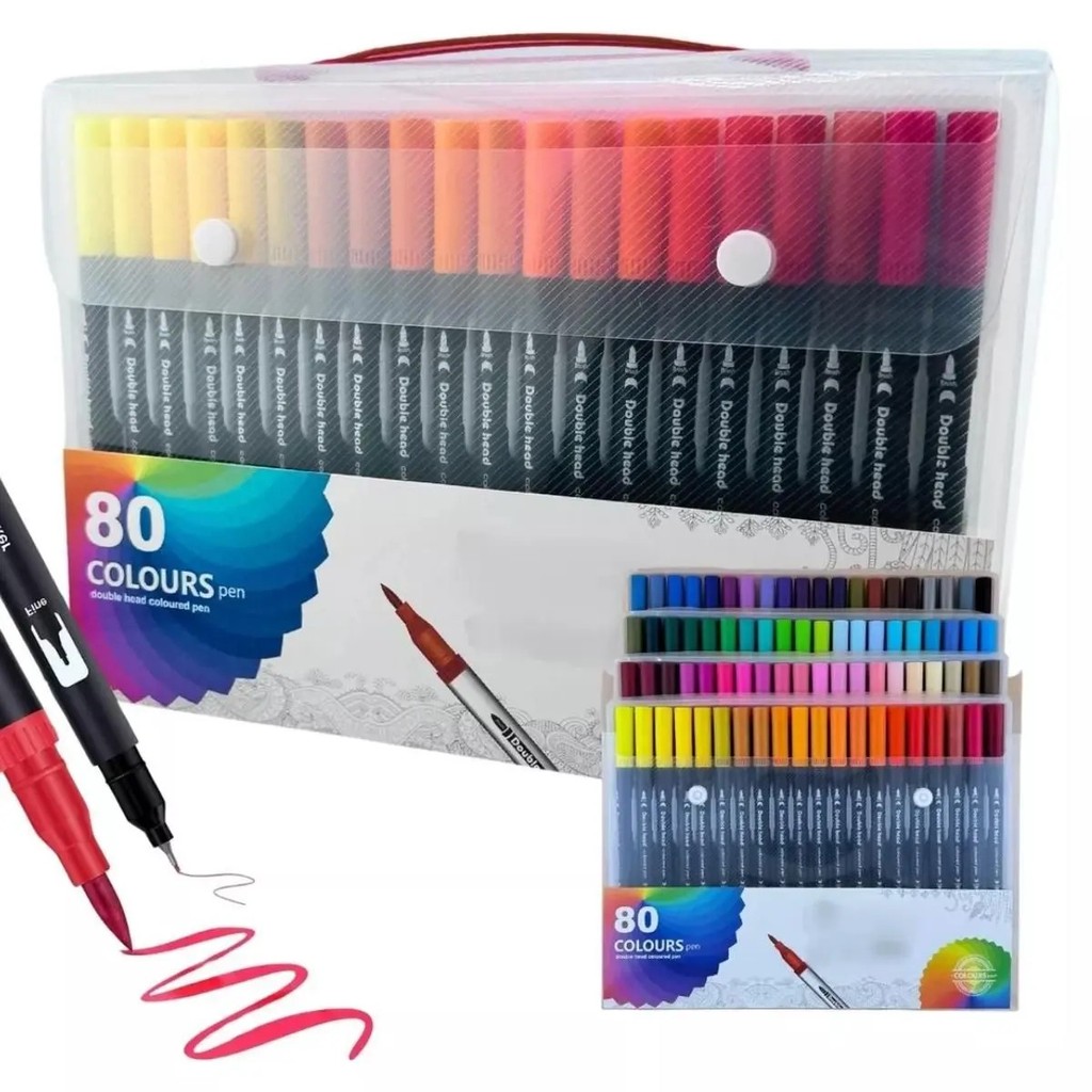 Caneta Brush Pen Ponta Dupla Pincel e Ponta Fina Canetinha Colorida Kit Desenho Lettering
