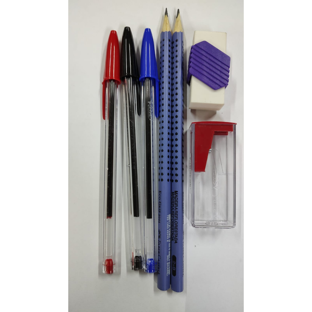 kit volta as aulas lapis, caneta, borracha apontador