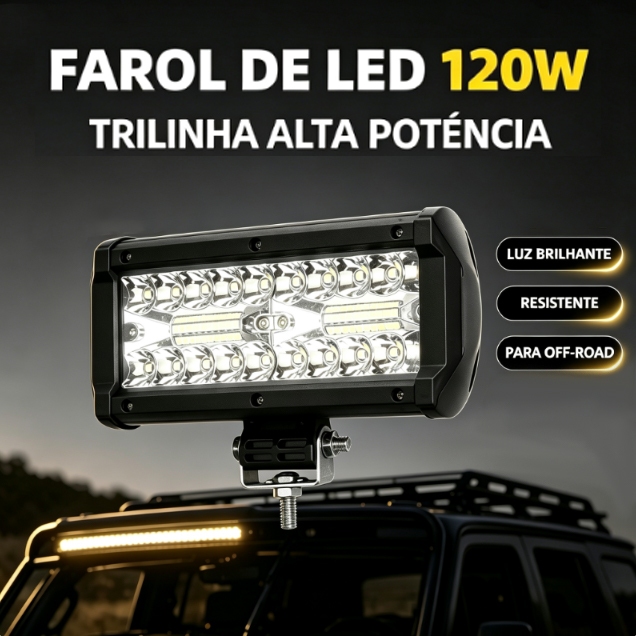 Farol De Barra Alto Potenciômetro 40 Led 120w 12-50v 17cm Ip67 Farelo Frio-1 item