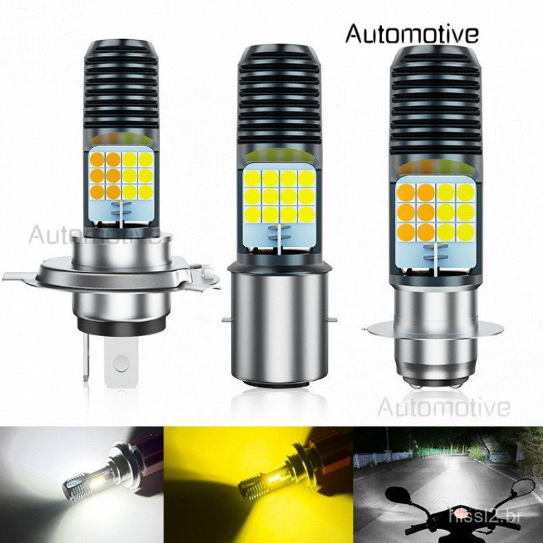 Farol LED de Alta Luminosidade para Motocicleta 12V-80V P15D, Feixe Alto/Baixo H6/BA20D H4 1200LM, Farol LED Bicolor, Ac
