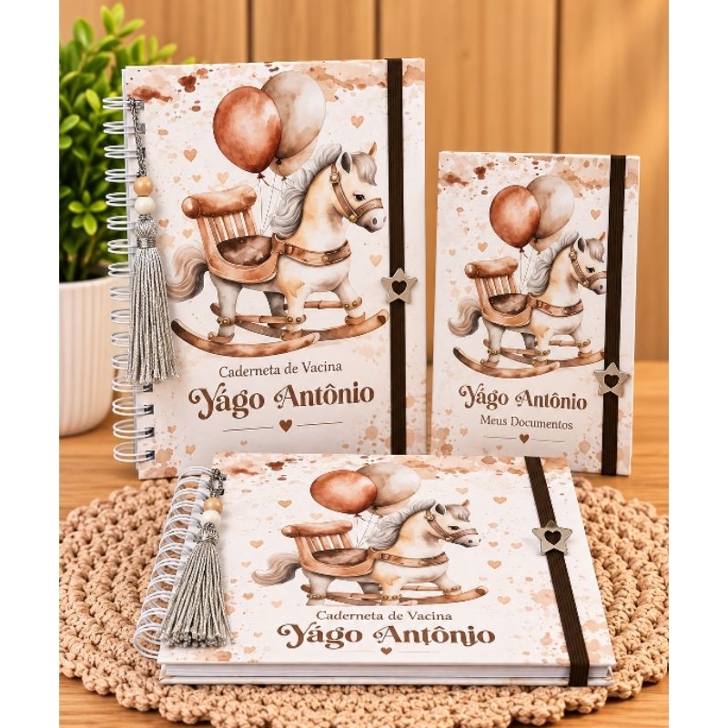 kit maternidade com caderneta de vacina , livro álbum do bebê e porta documentos.