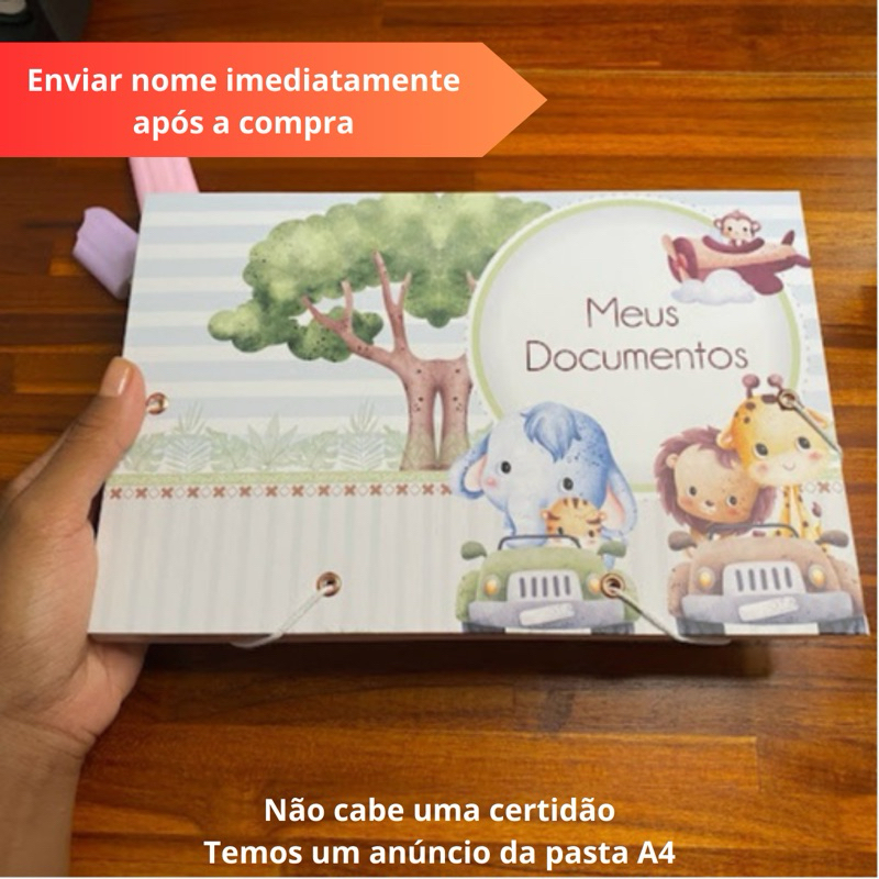 Pasta de Documentos Bebê Personalizada A5 Porta Cartão Vacina e Exames Enxoval Bebê (Não cabe a certidão aberta)