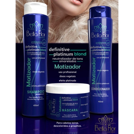 Bella Flor Cosméticos Kit Shampoo Condionador Máscara Matizador Loiros