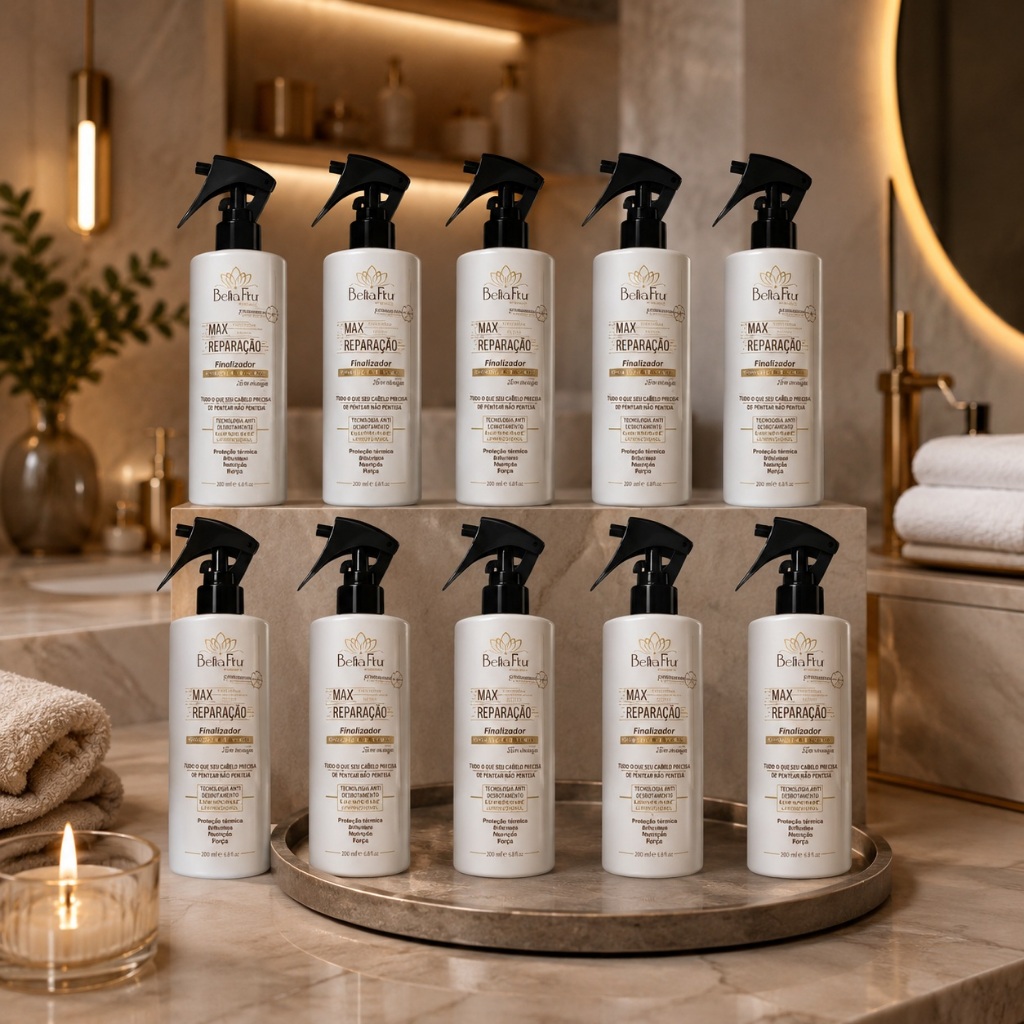 Kit 5 Reparador de Pontas 250ml Protetor Térmico Anti-Frizz D-Pantenol Óleo de Argan e Coco Bella Flor Finalizador
