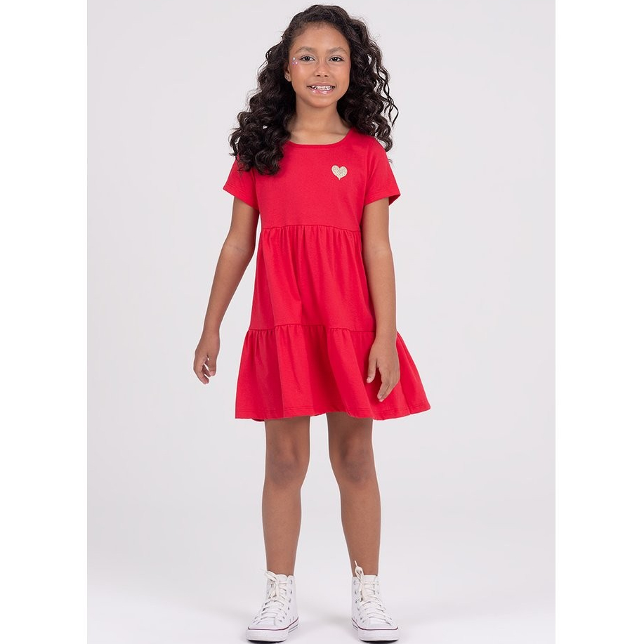 Vestido Infantil Aplique Termocolante Vermelho