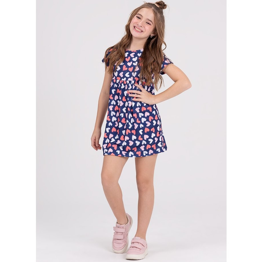 Vestido Infantil Coraçãozinhos Marinho