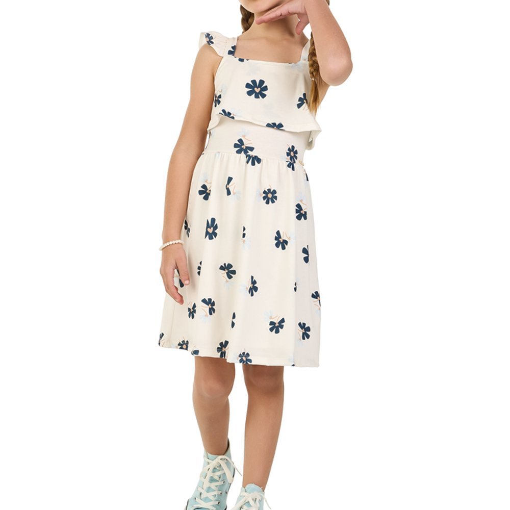 VESTIDO INFANTIL MENINA EM COTTON PENTEADO TOQUE FLORAL