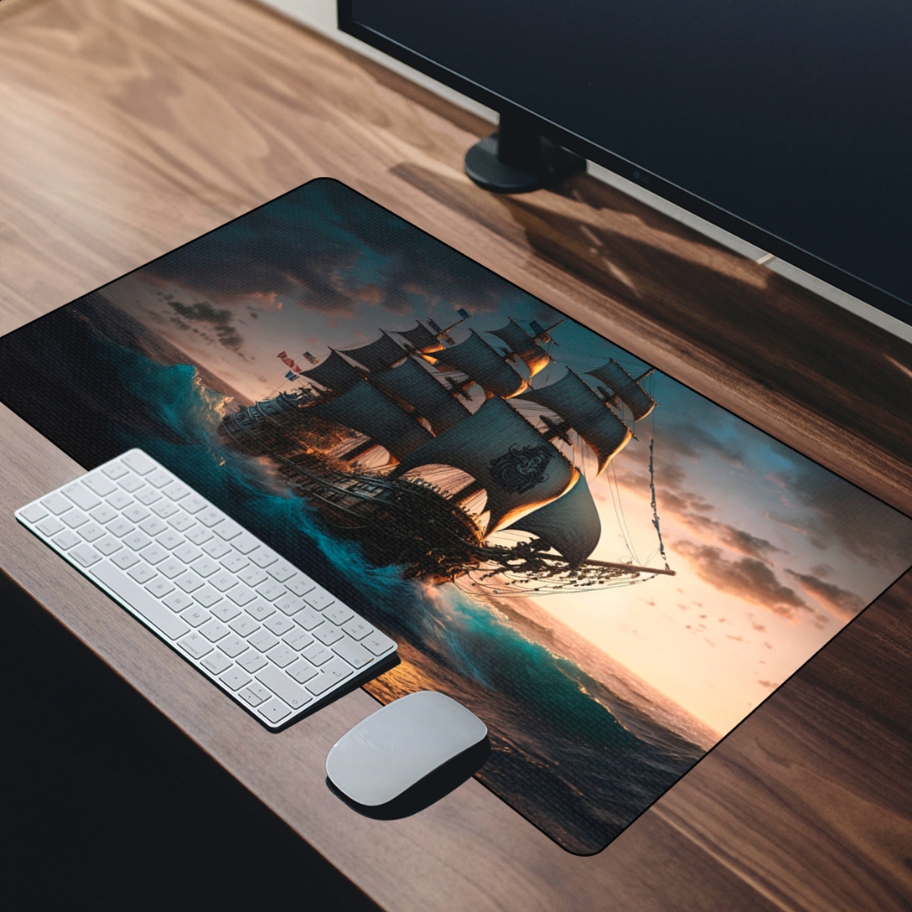 Mouse Pad Gamer Speed Extra Grande Premium 65x32cm Tema Navio Pirata