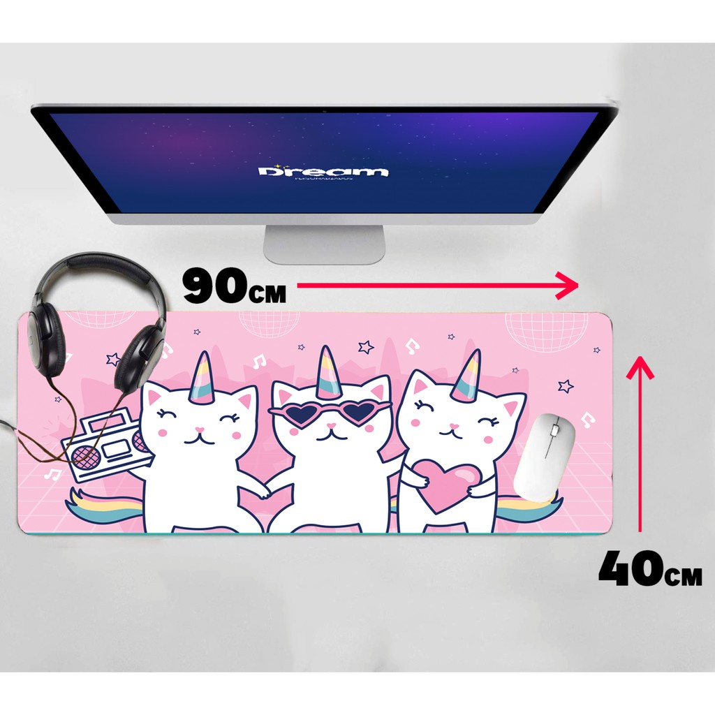 Mouse Pad Gamer Gatinhos unicórnio 2 Extra Grande 90x40 gatos gatinho Personalizado borda costurada gato cute  speed mousepad