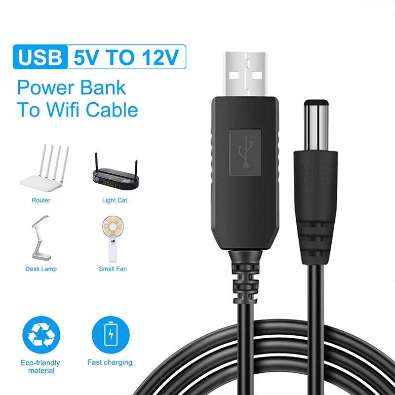 Cabo de Powerbank WiFi DC 5V para 9V ou 12V Conversor Boost USB para cabo DC 3,5mm Step Up para WiFi