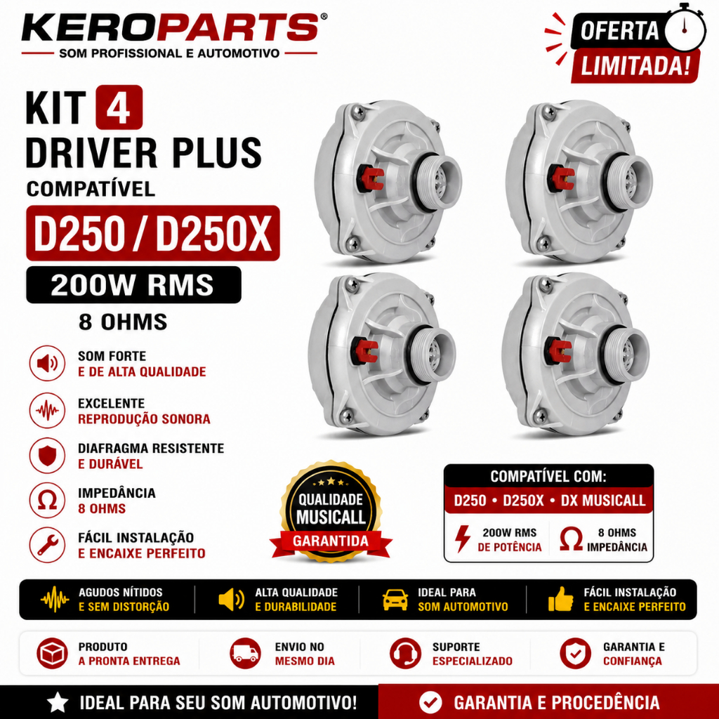 Kit 4 Driver Plus 200w Compativel D250 D250x Dx Musicall