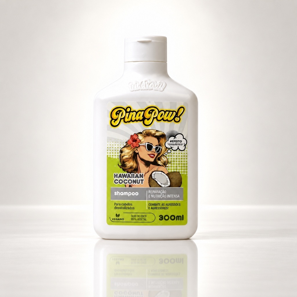 Shampoo Pinapow Hawaiian Coconut 300ml | Óleo de Coco, Hidratação Profunda, Nutrição, Maciez e Brilho