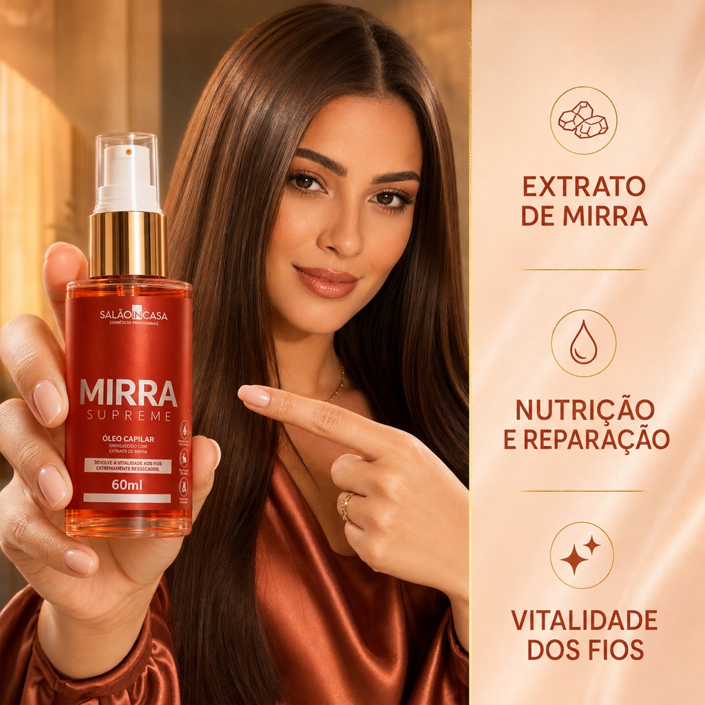 Óleo de Mirra Supremo 60ml Nutrição Profunda Reparação dos Fios Anti Frizz Brilho Intenso Salão In Casa