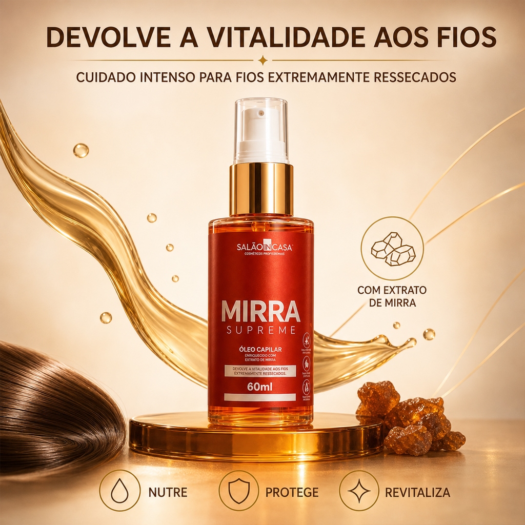 Óleo Capilar de Mirra Supreme 60ml Nutrição Profunda Brilho e Reparação dos Fios Salão In Casa