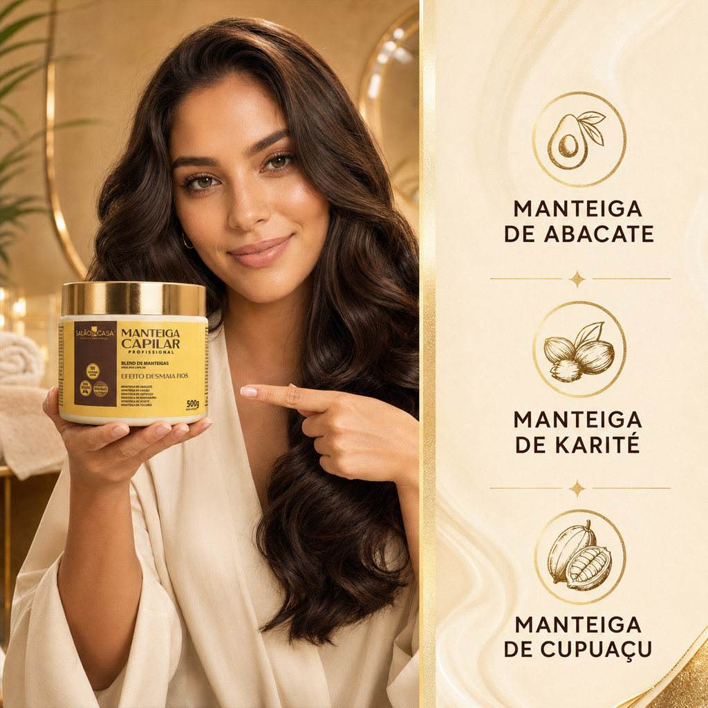 Máscara Capilar Desmaia Cabelo 1 Minuto 500g 6 Manteigas Nutrição Profunda Anti Frizz Brilho Intenso