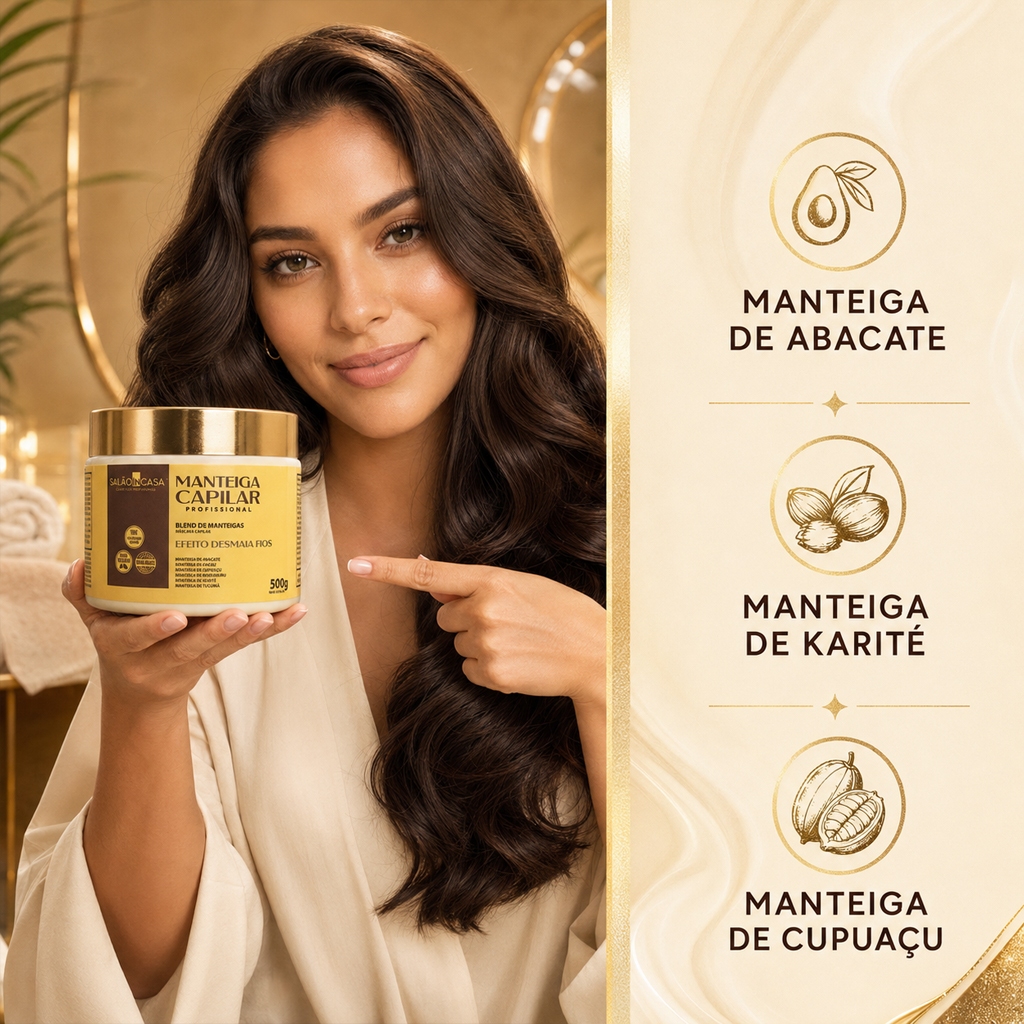 Máscara Capilar Alisa e Nutre 1 Minuto 6 Manteigas Hidratação Profunda Anti Frizz Brilho Intenso Salão In Casa