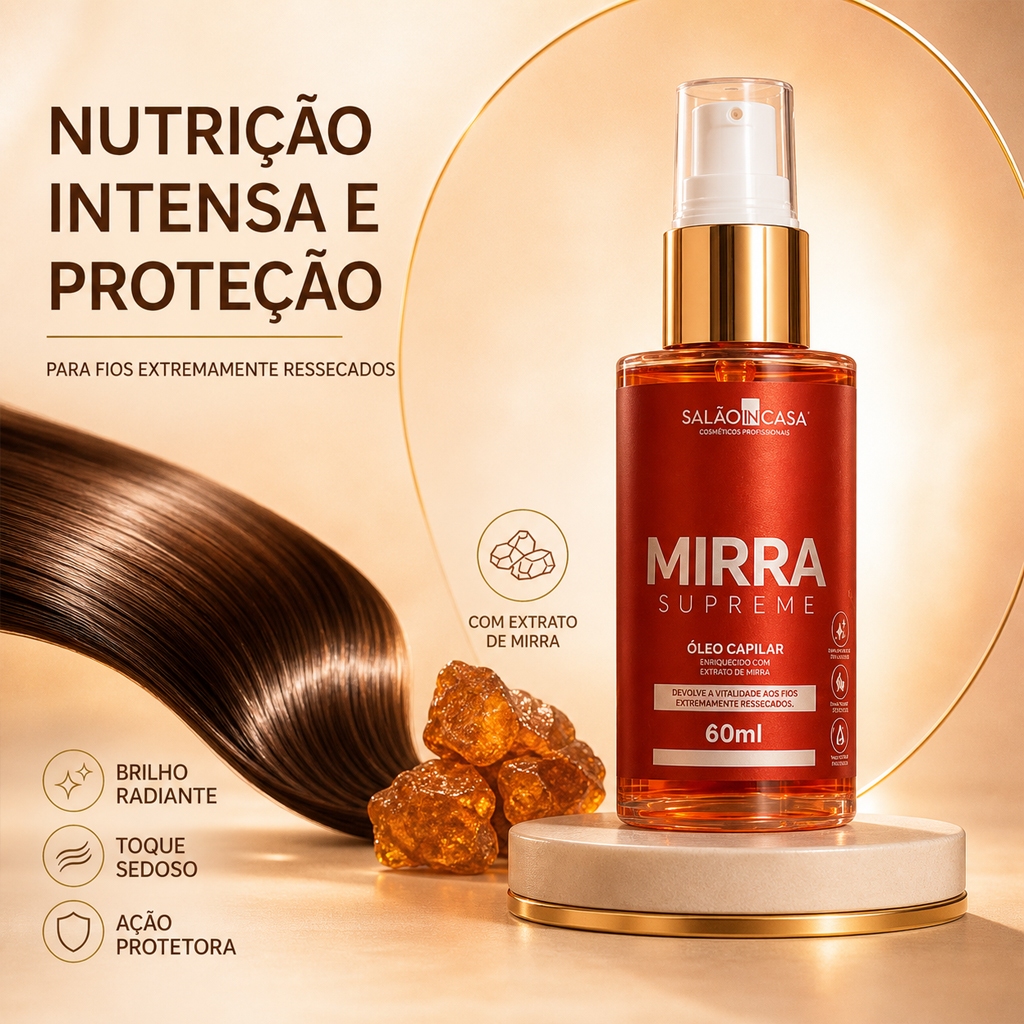 Óleo de Mirra Capilar 60ml Nutrição Profunda Reparação dos Fios Anti Frizz Brilho Intenso Salão em Casa