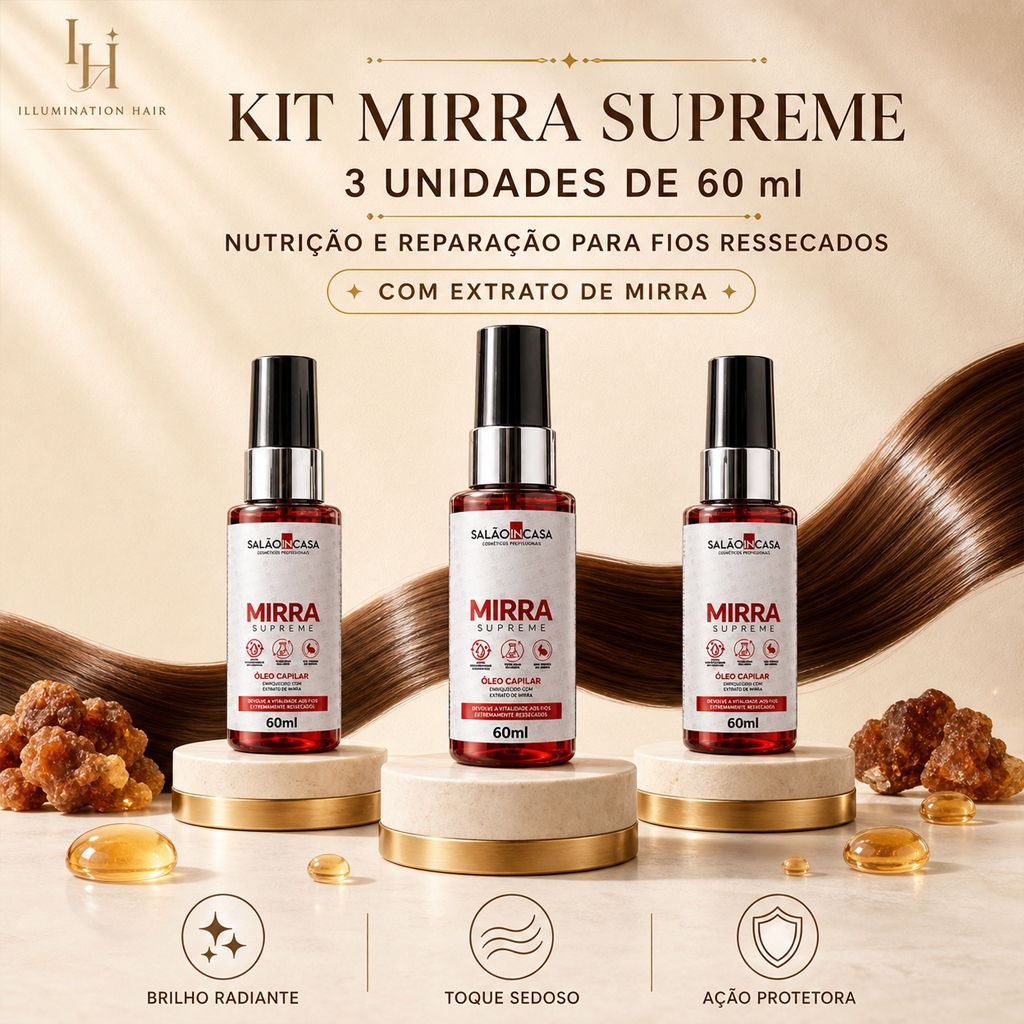 Kit 3 Óleos de Mirra Capilar 60ml Nutrição Profunda Anti Frizz Brilho Intenso Salão In Casa