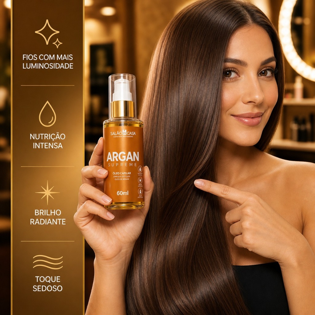 Óleo de Argan Nutritivo 60ml Nutrição Profunda Brilho Intenso Proteção Térmica Salão In Casa