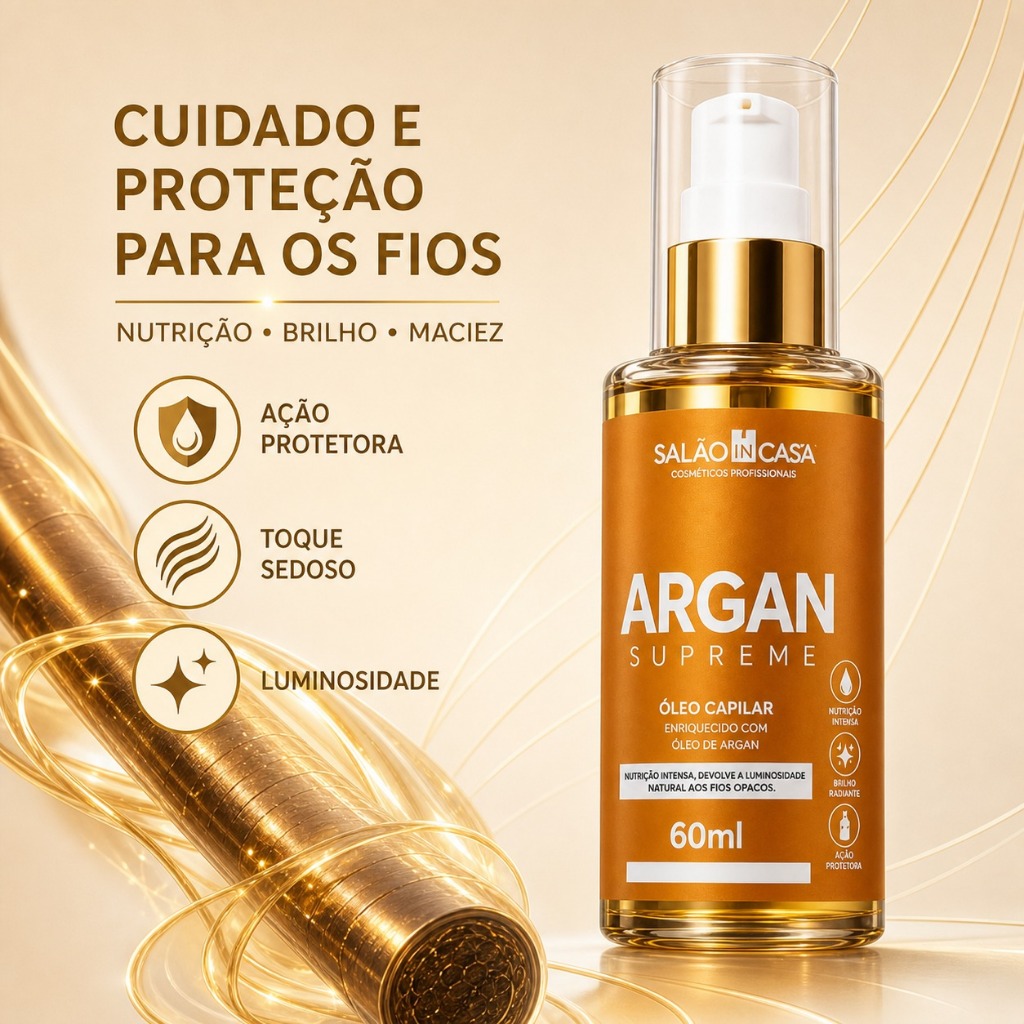 Óleo de Argan Premium 60ml Nutrição Profunda Brilho Intenso Anti Frizz Salão In Casa