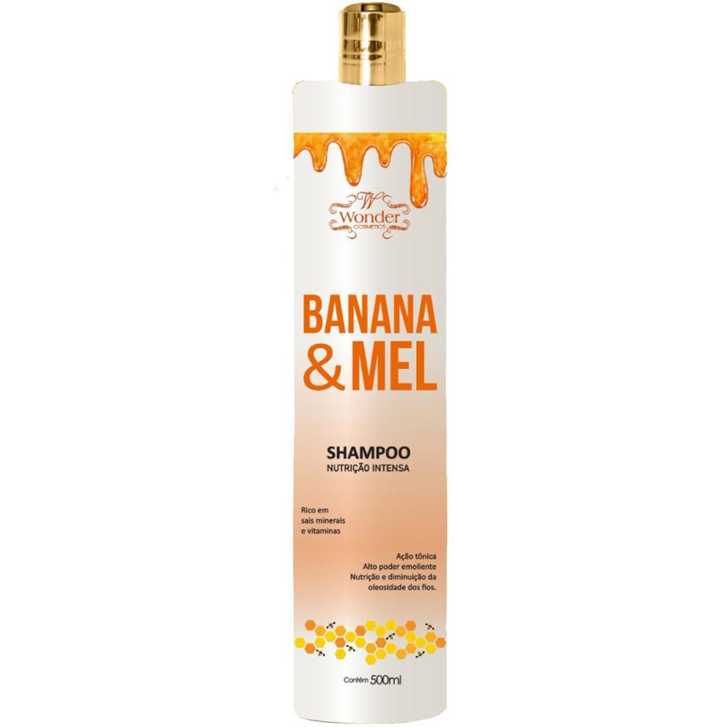 Shampoo Banana e Mel Wonder Cosmetics Limpeza Suave, Nutrição Profunda Brilho Radiante 500ML