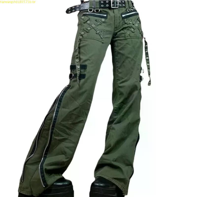 Gorgeous-2000s Estética Cintura Baixa Calça Sólida Vintage Slim Streetwear