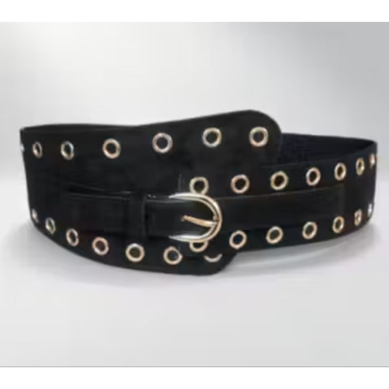 Cinto Elastico Feminino Estilo Punk com Metálica dourado Vintage Cintura Modelador Cinto Largo Corporal