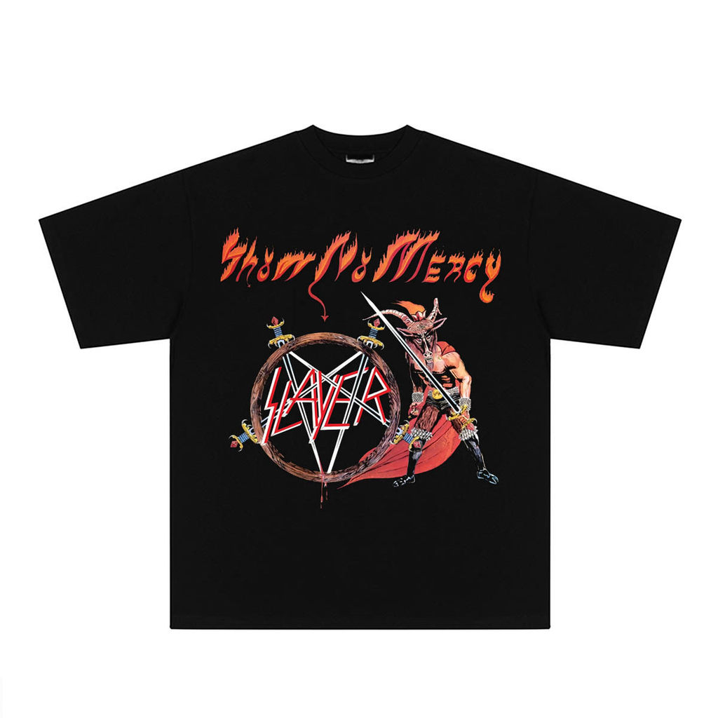 Music.Soul Camiseta Slayer Thrash Metal Algodão Puro Largo Lavagem Vintage Confortável Estilosa Retrô Casual
