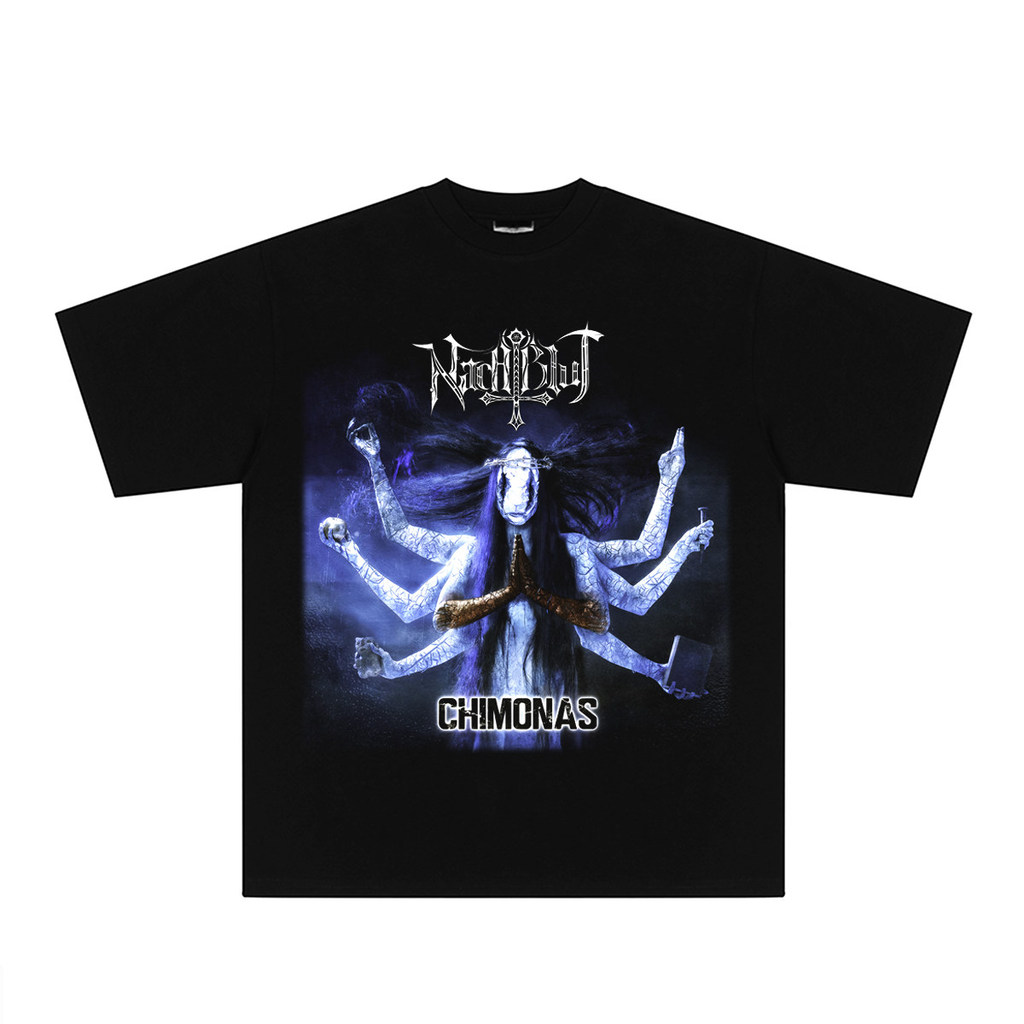 Music.Soul Camiseta Unissex Nachtblut 夜血 Dark Metal Algodão Largo Vintage Envelhecida Estilosa Confortável Retrô