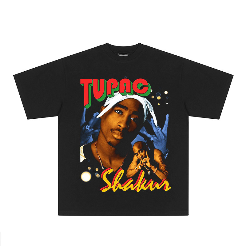 Music.Soul Camiseta Unissex Tupac Vintage Hip Hop Algodão Largo Estilosa Confortável Retrô Moda Casual