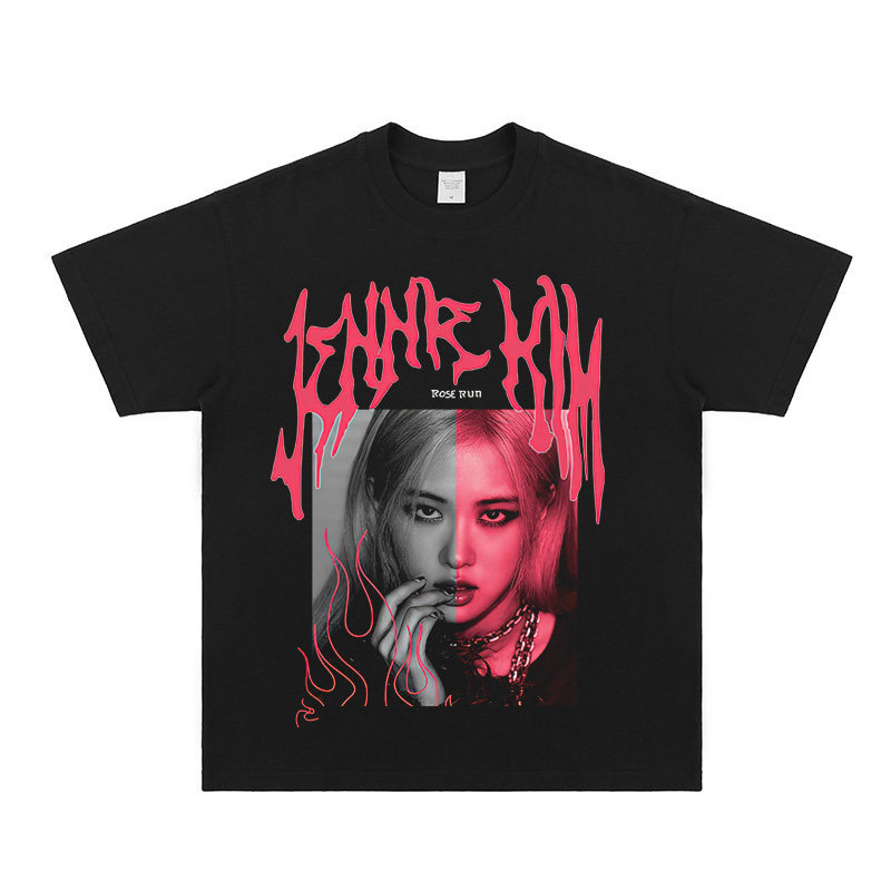 Music.Soul Camiseta Unissex Rose Blackpink Estampa Americana Largo Vintage Algodão Largo Confortável Linda Estilosa