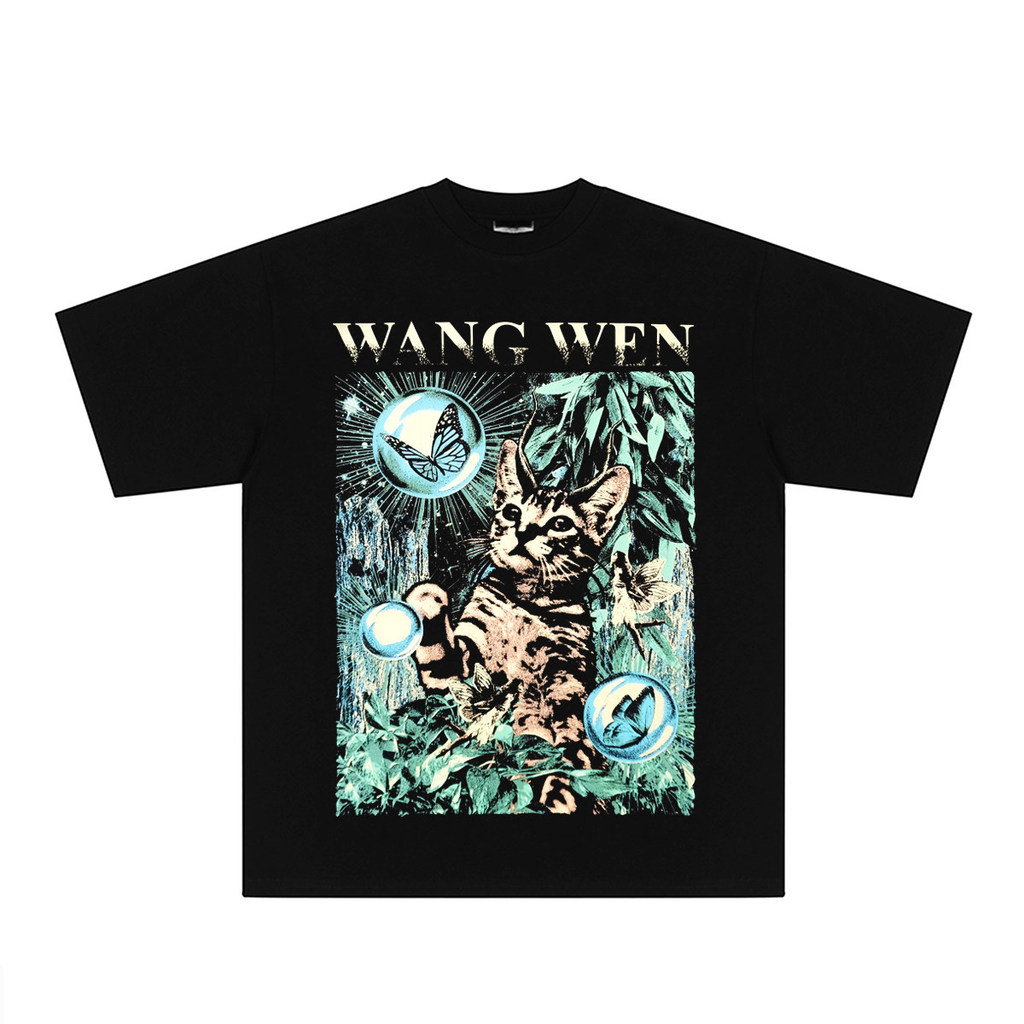 Music.Soul Camiseta Unissex 惘闻 八匹马 猫咪 Rock Algodão Largo Estampa Vintage Confortável Estilosa Moderna Retrô