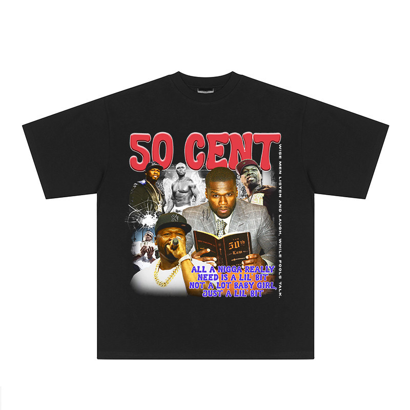 Music.Soul Camiseta Unissex 50Cent Hip Hop Vintage Algodão Largo Estilosa Confortável Retrô Moda Casual