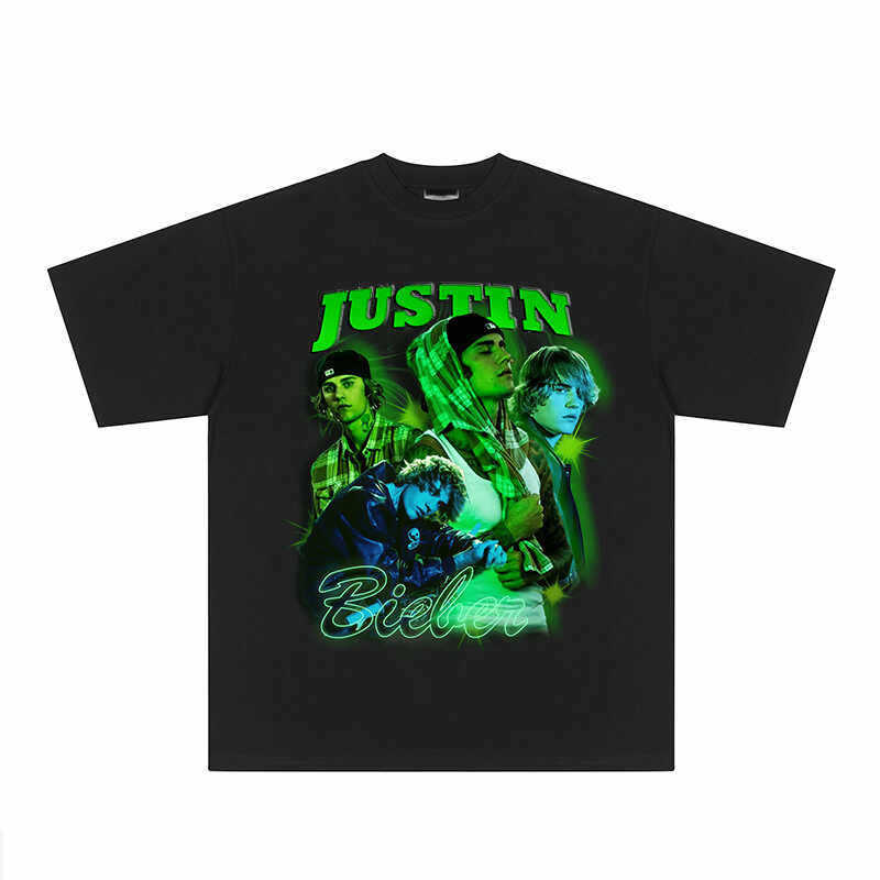 Music.Soul Camiseta Unissex Justin Bieber Estampa Retrô Americana Algodão Largo Confortável Estilosa Vintage Moda Casual