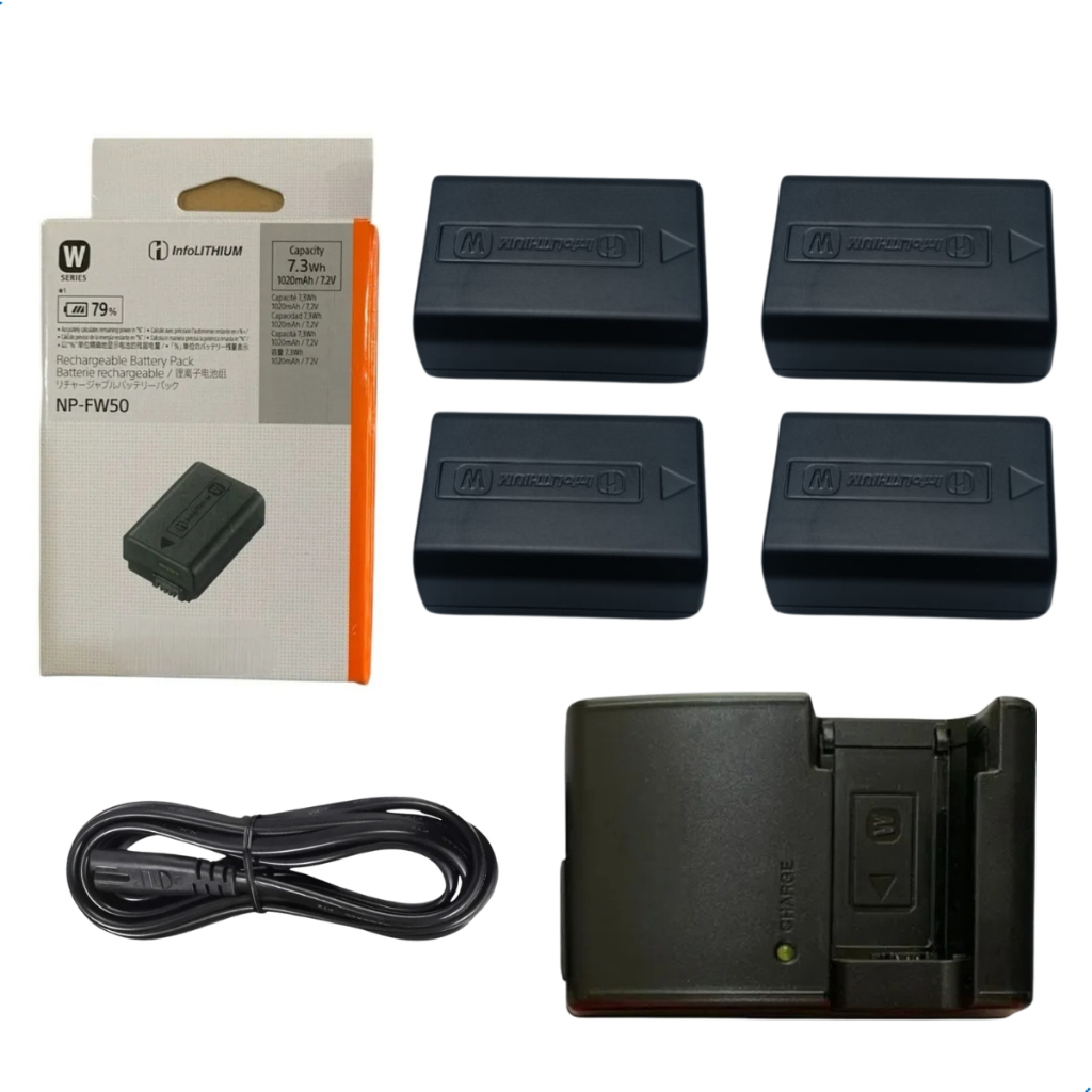 Kit 4 Baterias Np-fw50 e Carregador Sony Alpha A6500 A7s2 A6000  A3000 A5000 A510 A64000