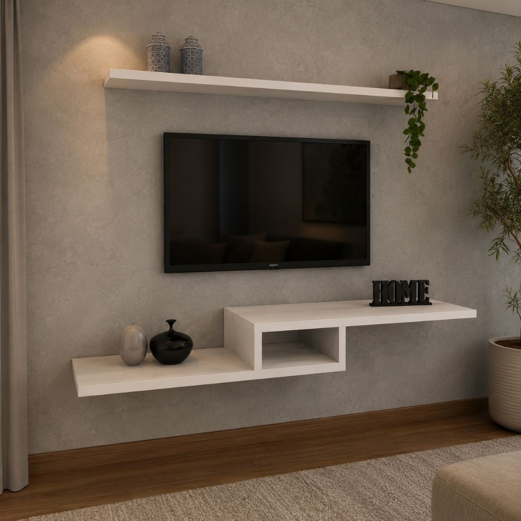 Rack Suspenso R-65   Tv MDF com Prateleira Grande
