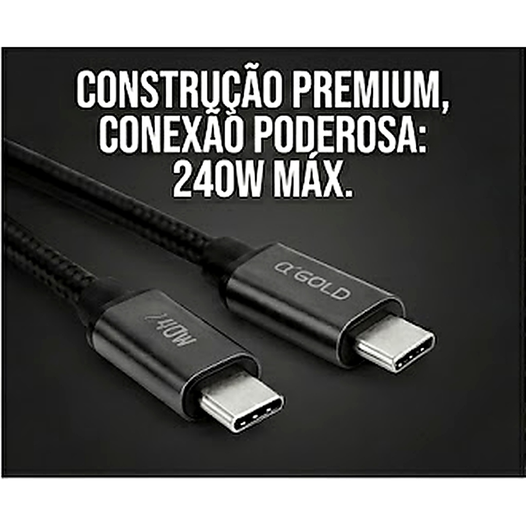 CABO PREMIUM USB TIPO C + TIPO C 240W AGOLD 1 METRO CB53 CARREGADOR E CABO DE DADOS