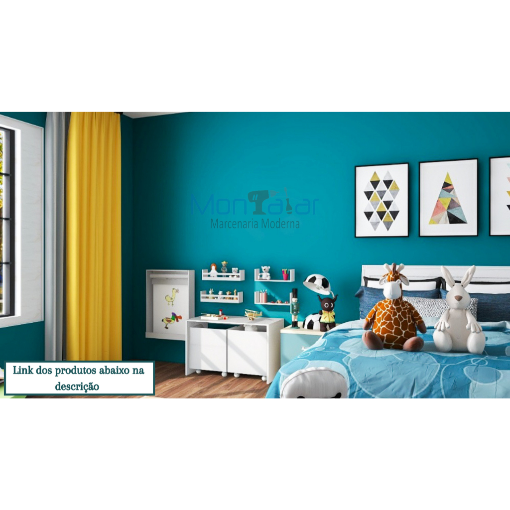 Kit Mesa Infantil 2 Baús Caixotes Rodízios Organizador Brinquedoteca Crianças Menino Menina MDF/MDP Black Friday