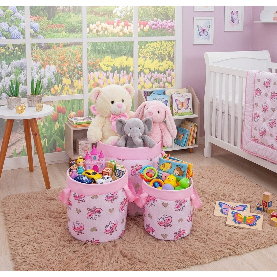 Cesto Organizador Infantil Porta Brinquedos Kit 3 Dobrável Lavável de tecido organização roupas