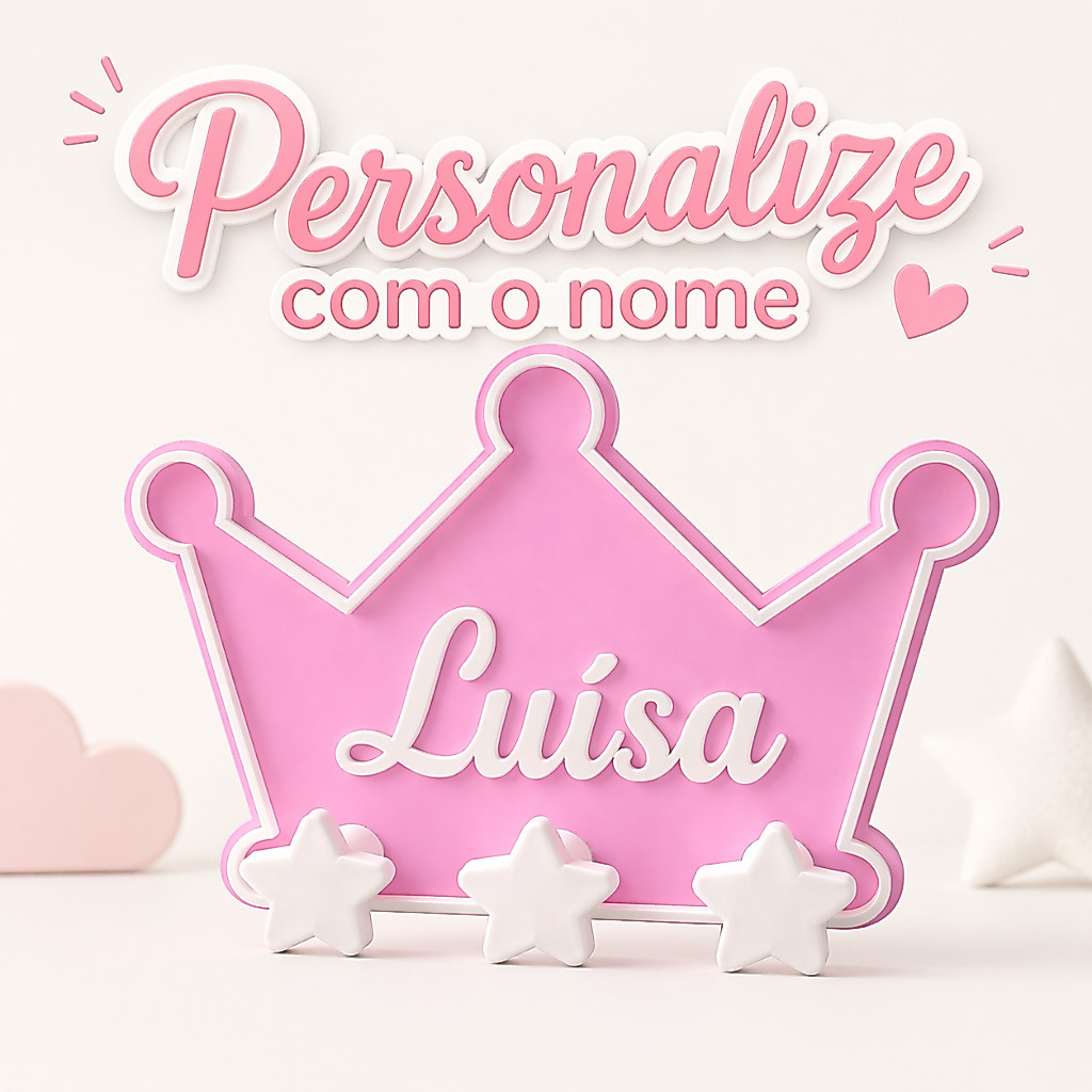 Cabideiro Infantil Coroa Personalizado Rosa Lilás Parede Quarto Menina 3 Ganchos