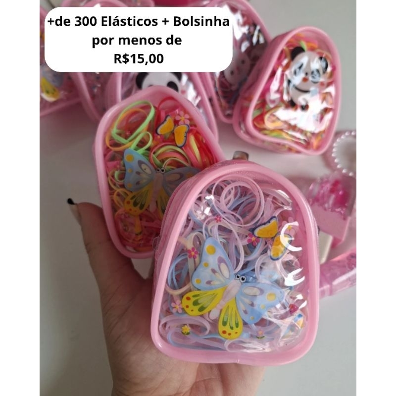 Kit 300 Elásticos de Silicone Infantil Colorido com Bolsinha Organizador Cabelo Menina Xuxinha