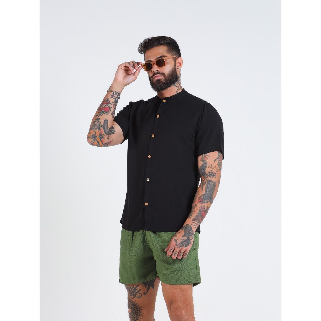 Camisa de Botão Branca Preta Verde Militar  Azul Vermelha Amarelo  Manga Slim Social