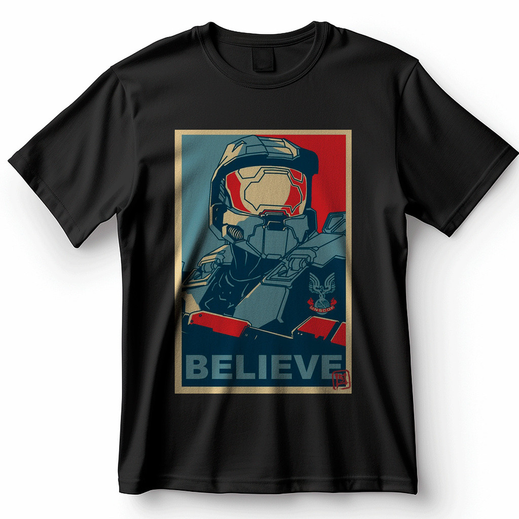 Camiseta Halo Master Chief Believe Poster Spartan Blusa Camisa 100% Algodão