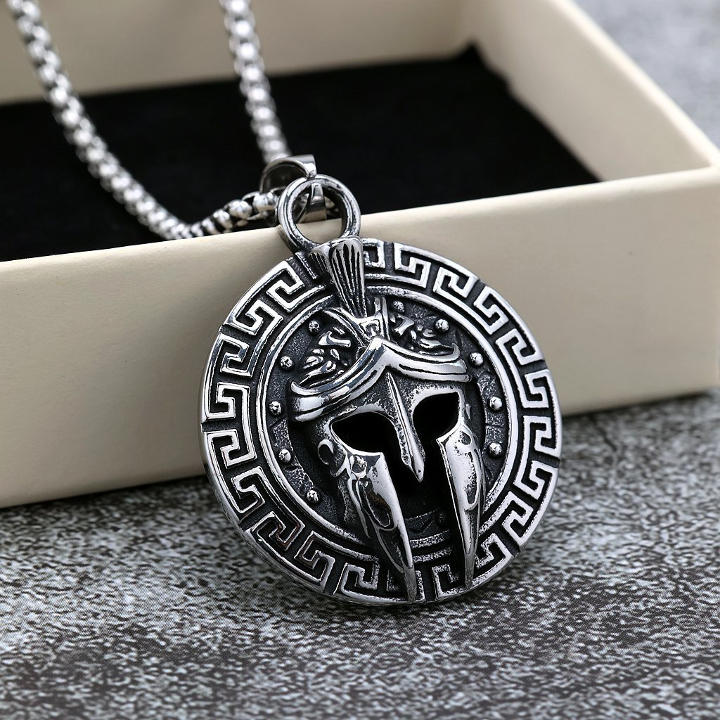 Pingente retrô de aço inoxidável masculino grego antigo pingente de máscara Spartan de face única