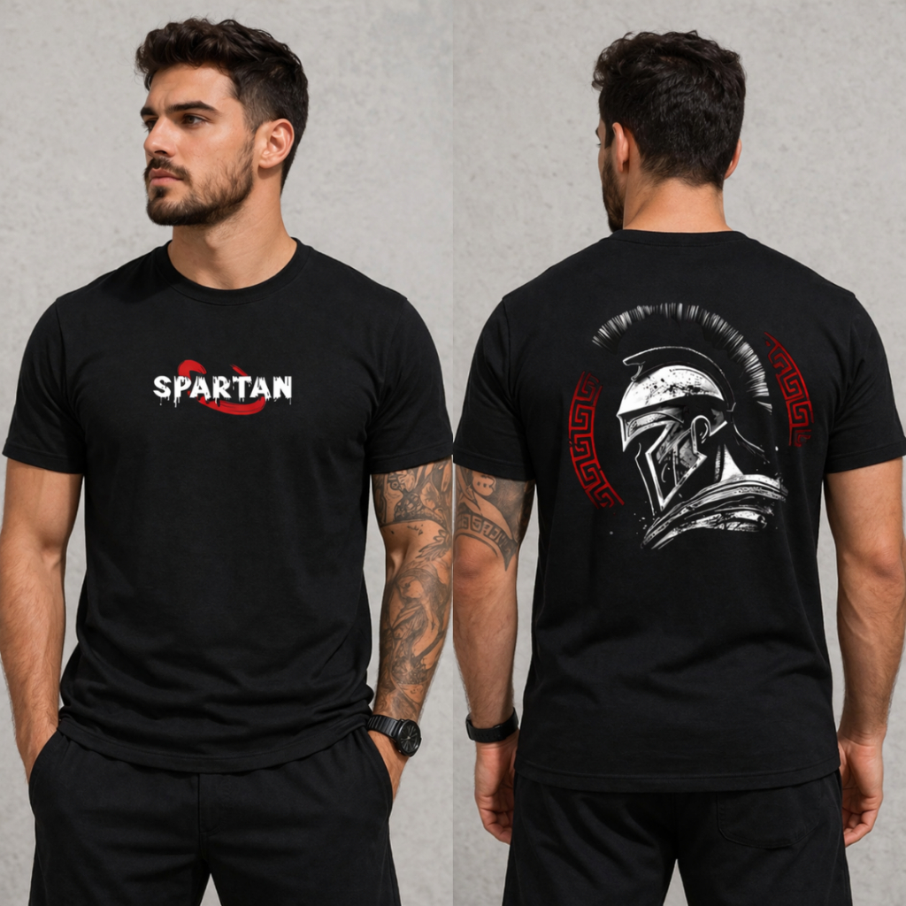 Camiseta Masculina Spartan Guerreiro – Estampa Frente e Costas | Estilo Forte e Moderno