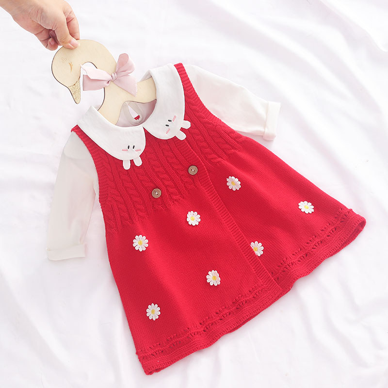 Meninas colete vestido de algodão puro bebê vestido de malha princesa estilo ocidental vestido de lã colete de bebê vers