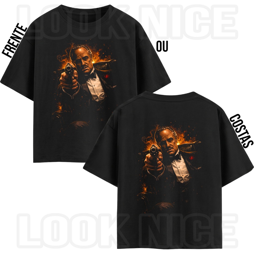 Camiseta Basica e Oversized Don Corleone O Poderoso Chefão Em Halftone Estampa Respirável 100% Algodão - 1836