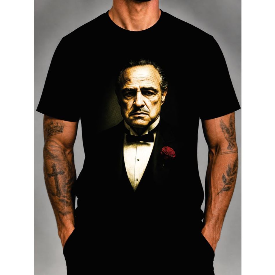 O Poderoso Chefão Camiseta Não Amassa T-Shirt Premium Halftone Don Vito Corleone Malha PV P a GG Envio Rápido Unissex